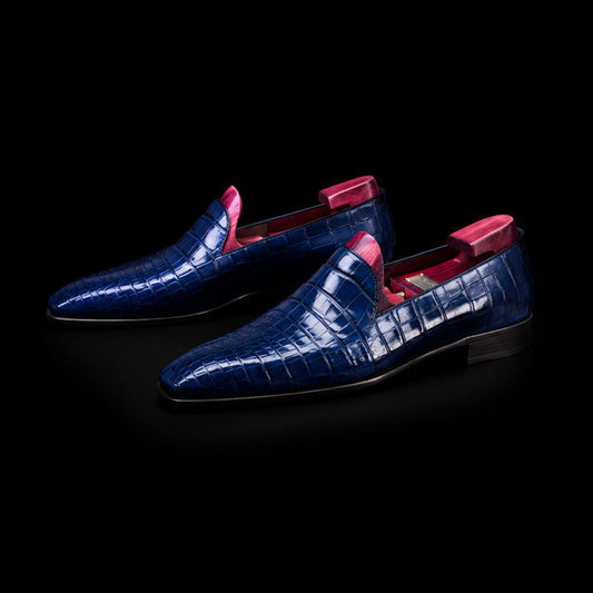 The Ubrique – Blue Alligator-Print Slip-On Loafer | Leather Shoe