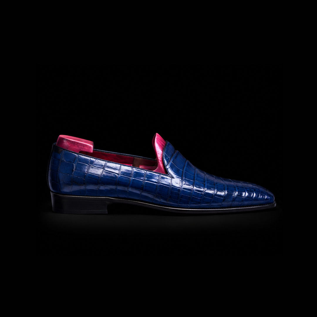 The Ubrique – Blue Alligator-Print Slip-On Loafer | Leather Shoe