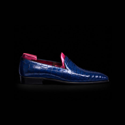 The Ubrique – Blue Alligator-Print Slip-On Loafer | Leather Shoe