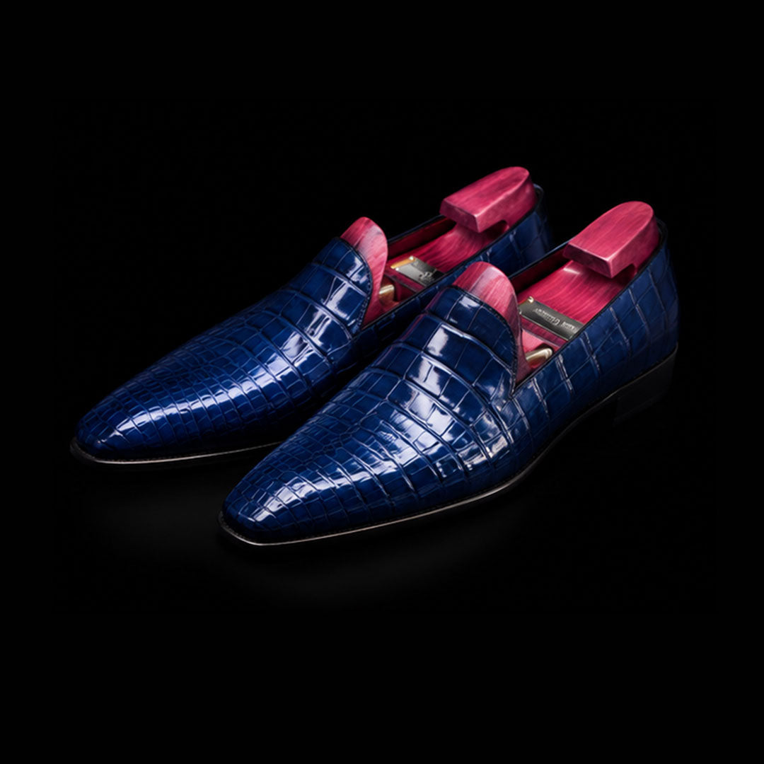 The Ubrique – Blue Alligator-Print Slip-On Loafer | Leather Shoe