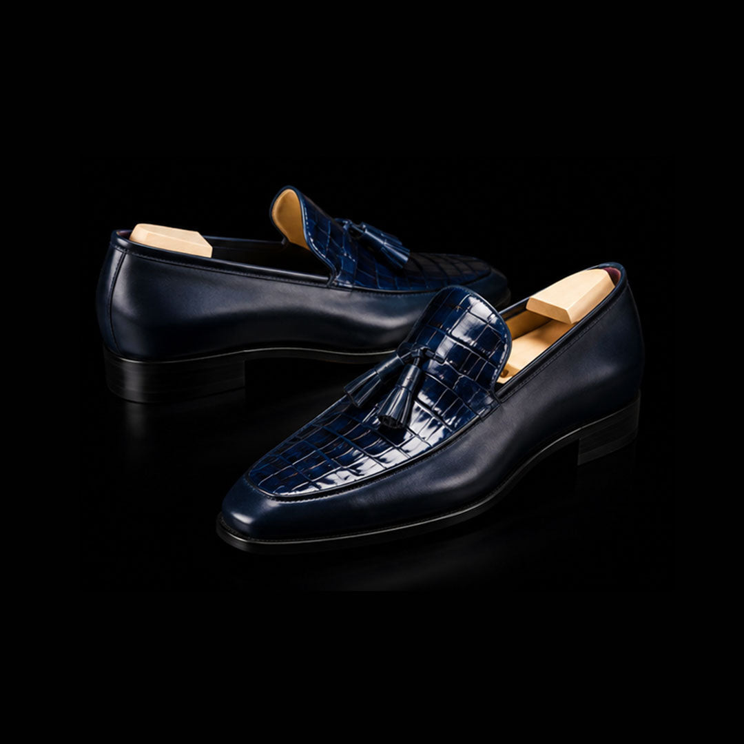 The Canter – Blue Alligator-Print Tassel Loafer | Leather Shoe