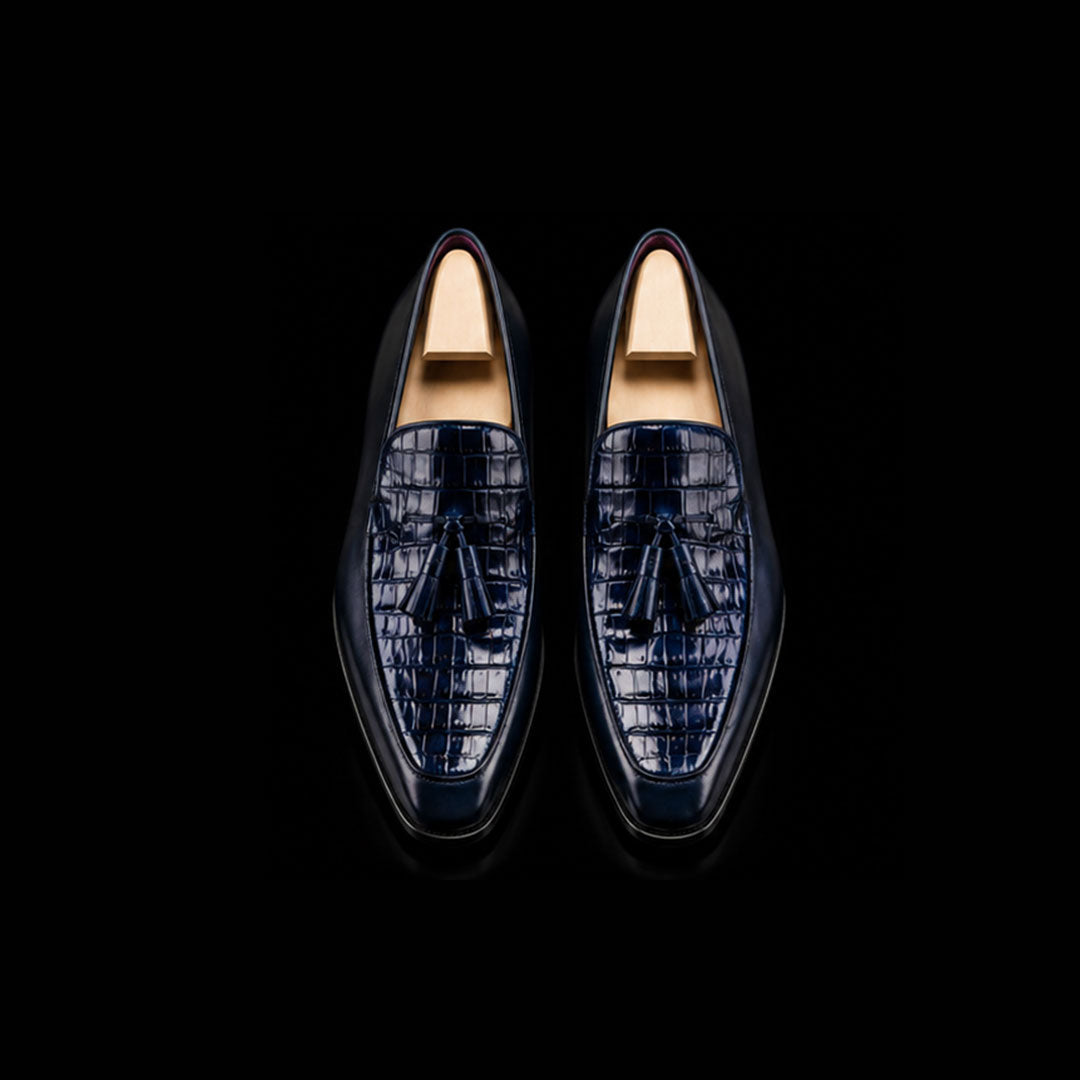 The Canter – Blue Alligator-Print Tassel Loafer | Leather Shoe