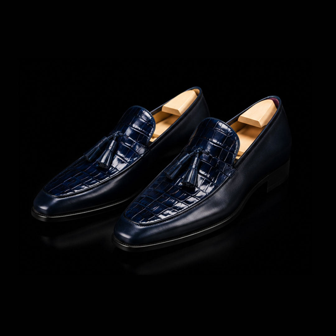The Canter – Blue Alligator-Print Tassel Loafer | Leather Shoe