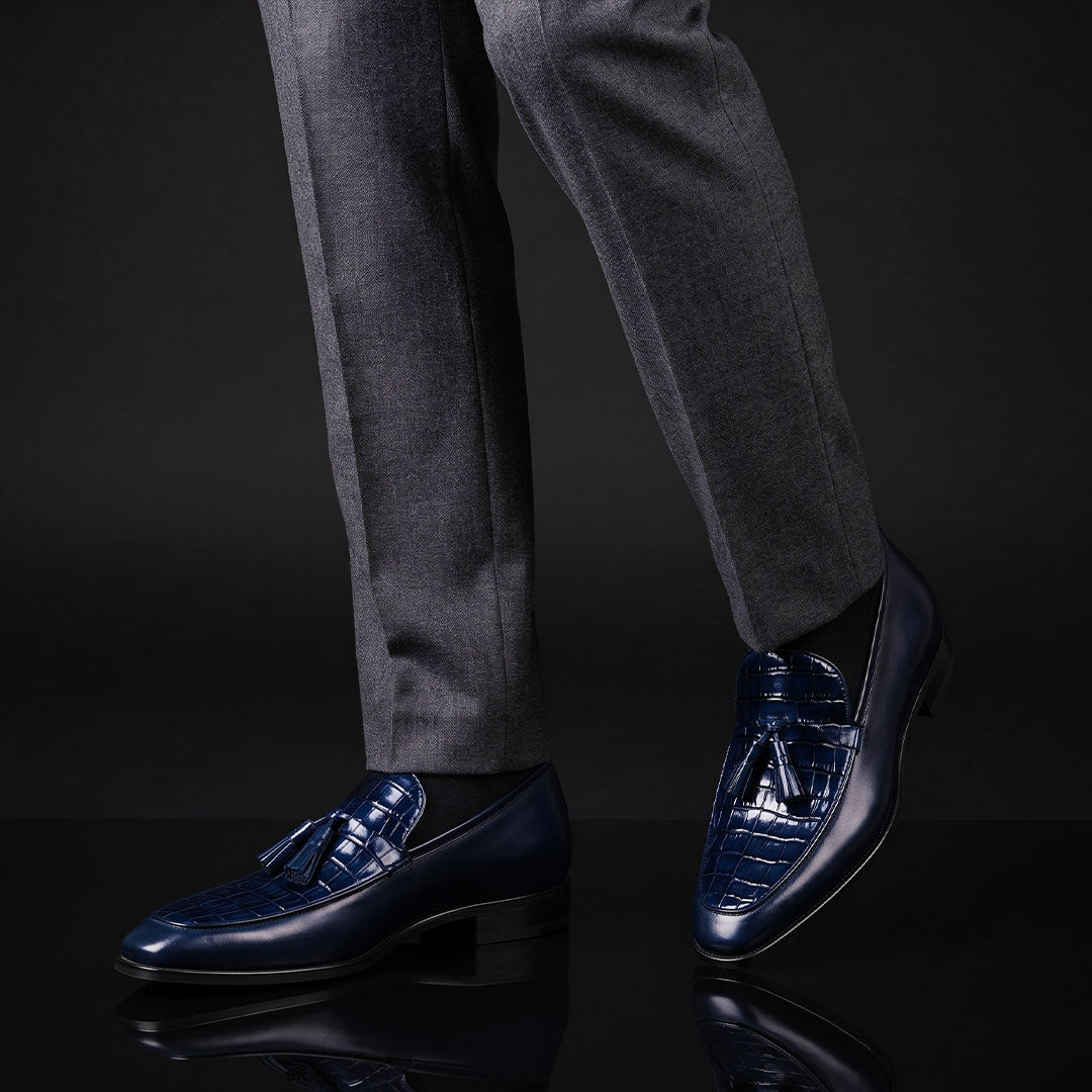 The Canter – Blue Alligator-Print Tassel Loafer | Leather Shoe