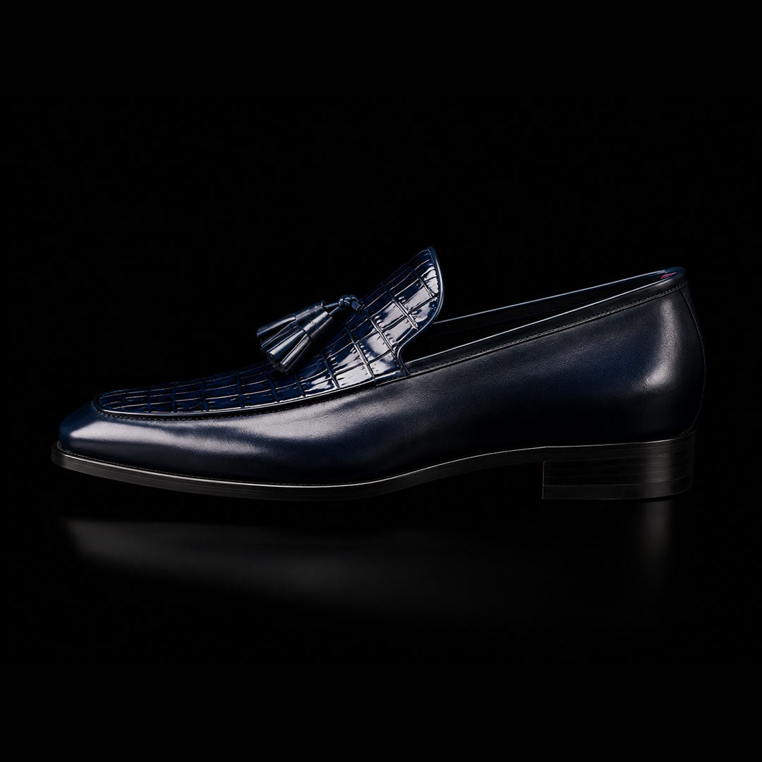The Canter – Blue Alligator-Print Tassel Loafer | Leather Shoe