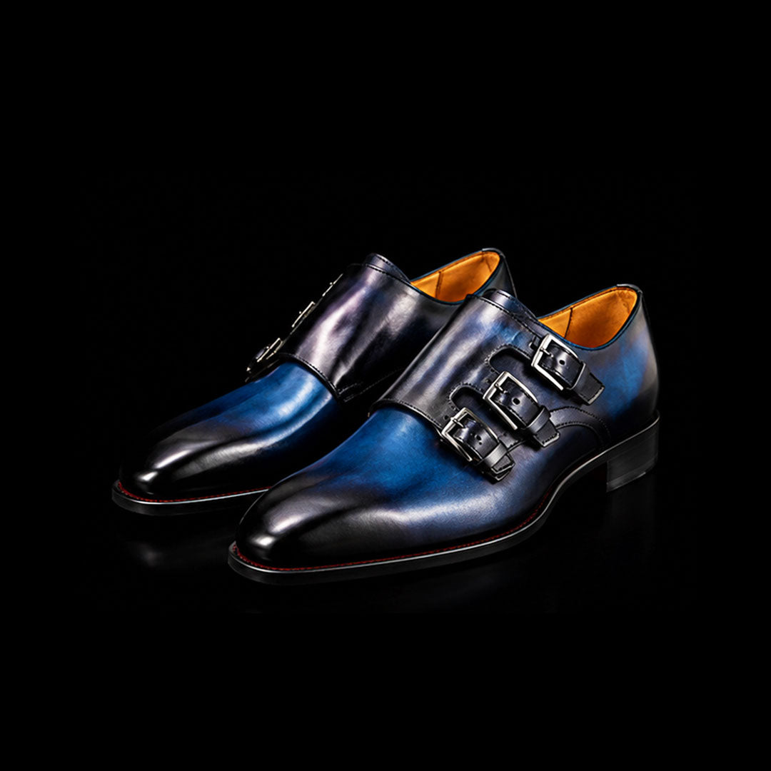 The Bevel – Blue Patina Triple Monk Buckle | Leather Shoe
