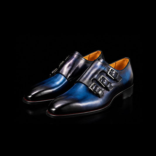 The Bevel – Blue Patina Triple Monk Buckle | Leather Shoe