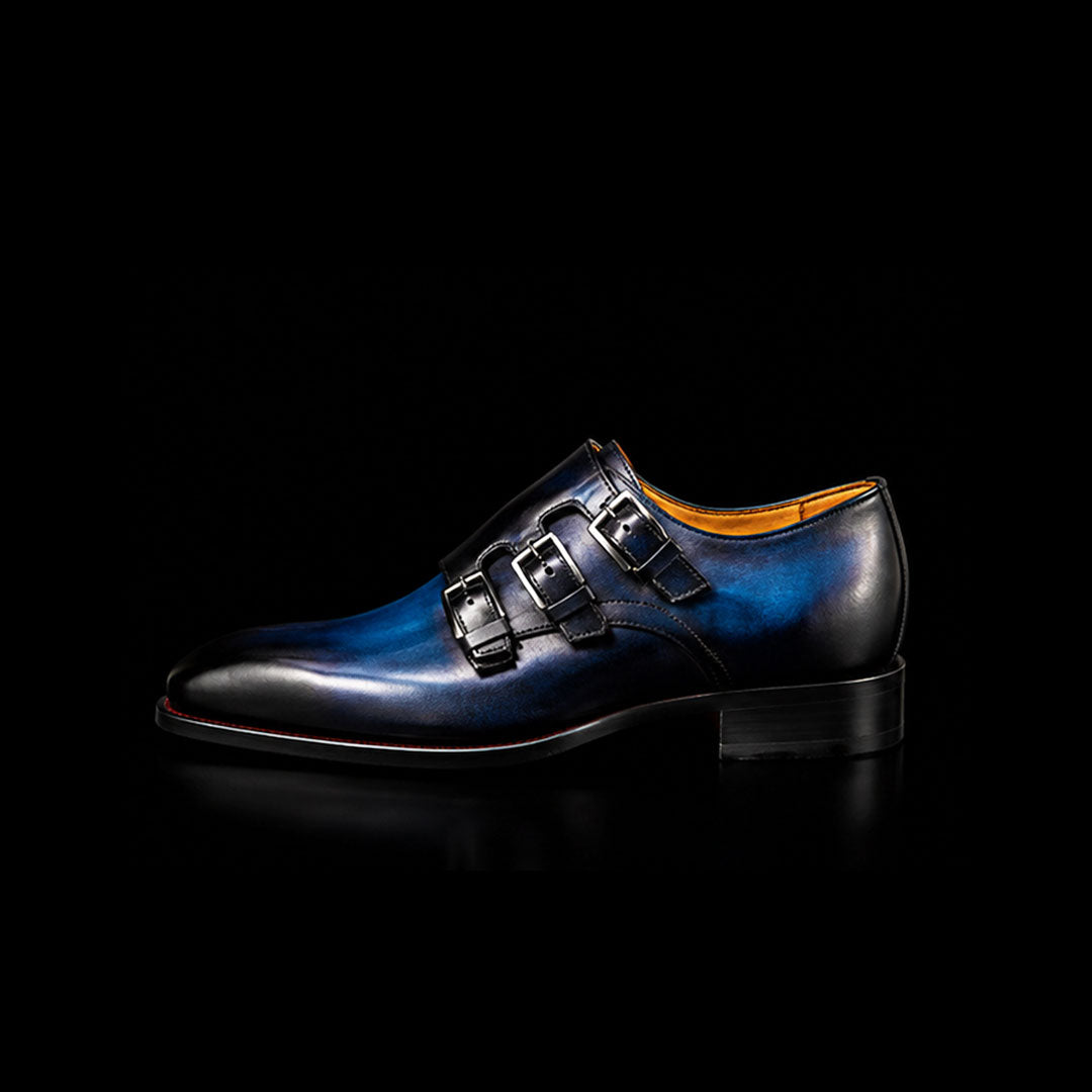 The Bevel – Blue Patina Triple Monk Buckle | Leather Shoe