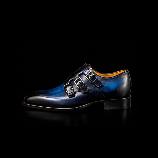 The Bevel – Blue Patina Triple Monk Buckle | Leather Shoe