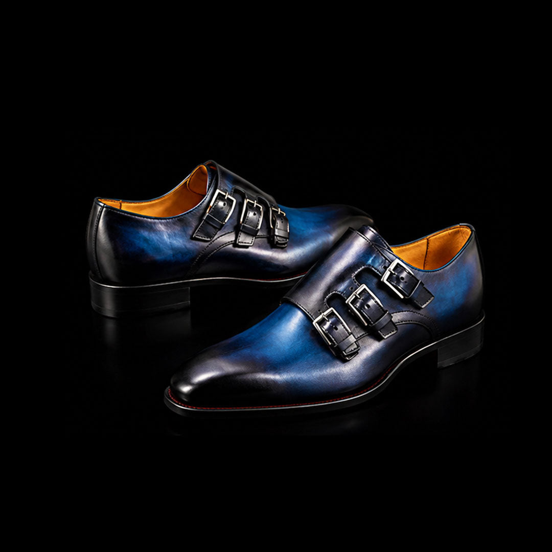 The Bevel – Blue Patina Triple Monk Buckle | Leather Shoe