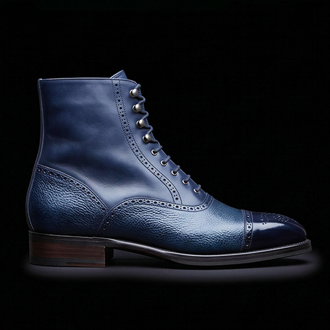 The Waxhide – Blue Patina Cap Toe Ankle Boots | Leather Shoe