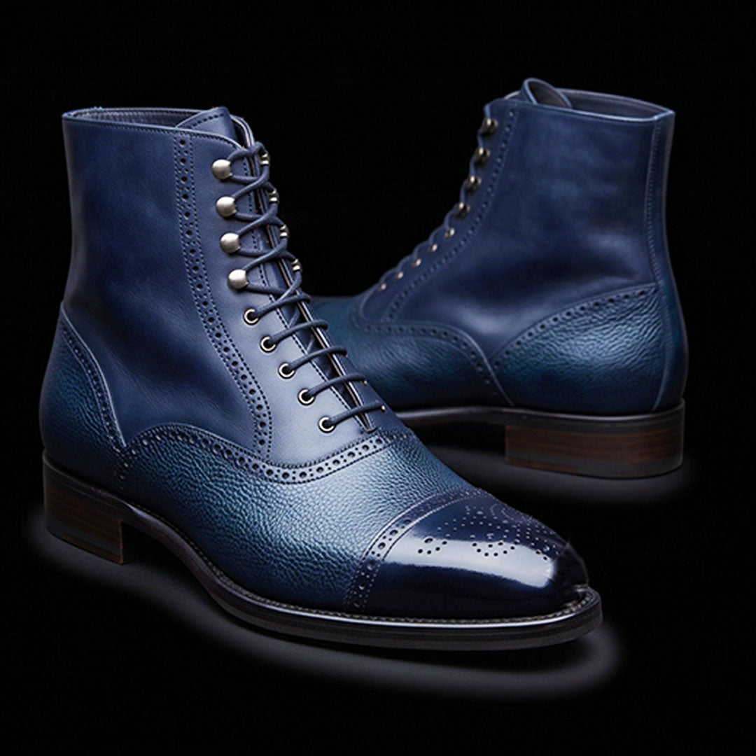 The Waxhide – Blue Patina Cap Toe Ankle Boots | Leather Shoe
