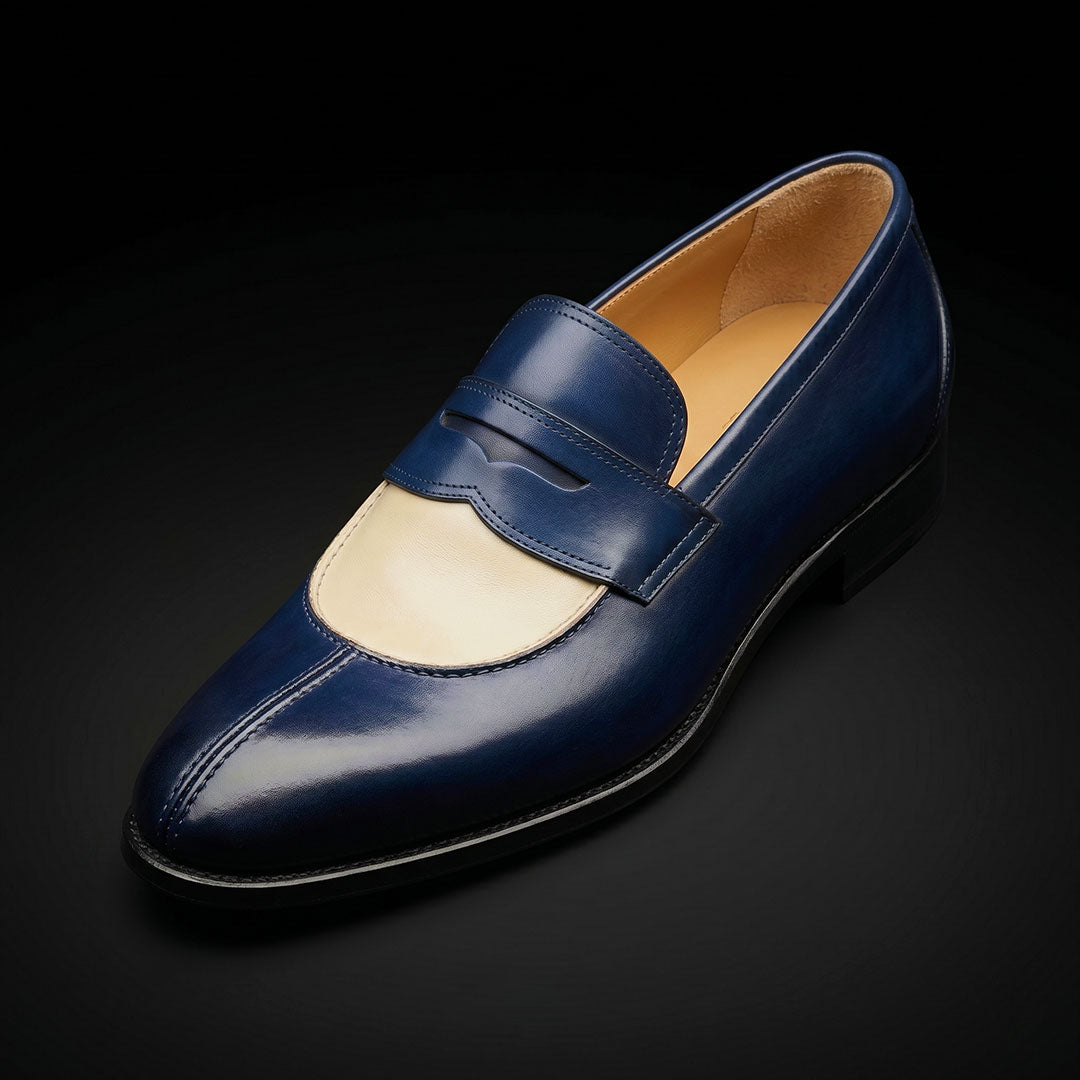 The Imperial – Blue & Beige Patina Moccasin Loafer | Leather Shoe
