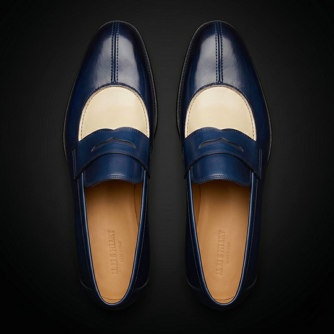 The Imperial – Blue & Beige Patina Moccasin Loafer | Leather Shoe