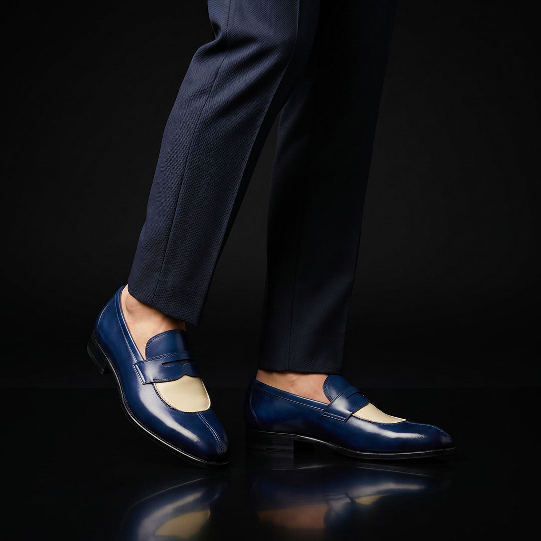 The Imperial – Blue & Beige Patina Moccasin Loafer | Leather Shoe
