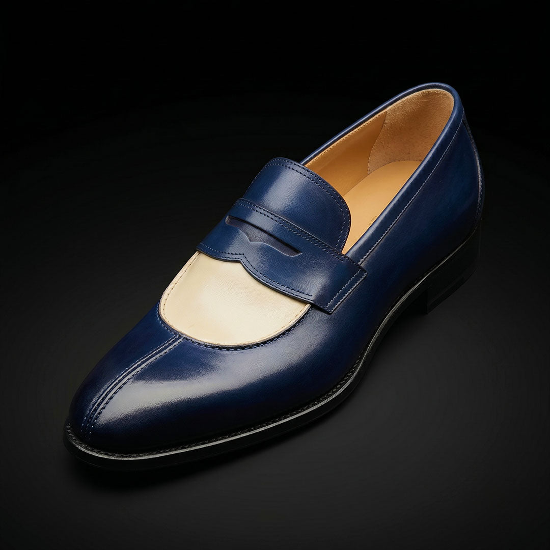 The Imperial – Blue & Beige Patina Moccasin Loafer | Leather Shoe