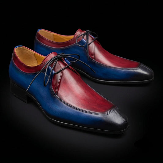 The Last – Blue & Burgundy Hand-Painted Oxford | Leather Shoe