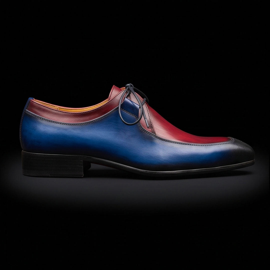 The Last – Blue & Burgundy Hand-Painted Oxford | Leather Shoe