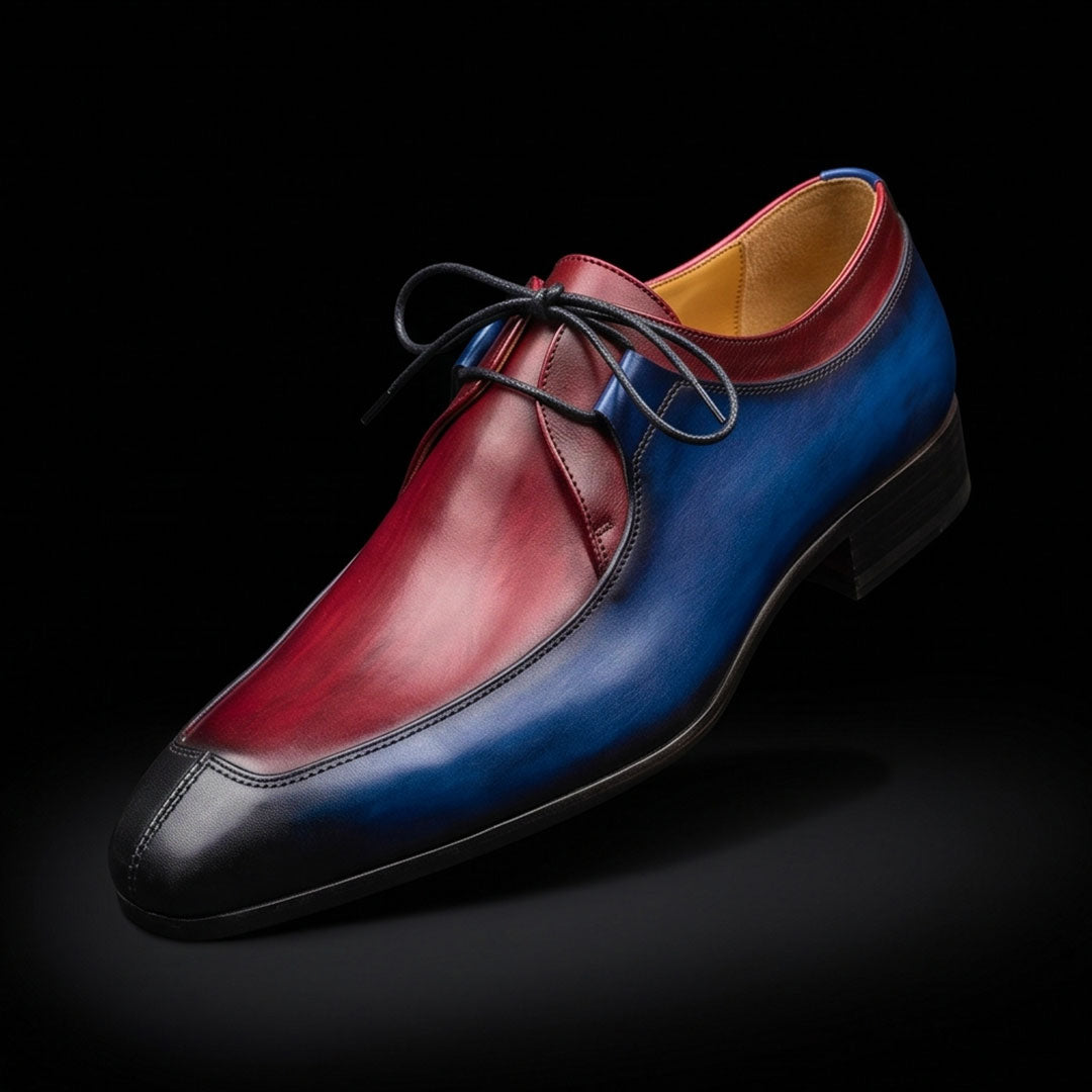 The Last – Blue & Burgundy Hand-Painted Oxford | Leather Shoe