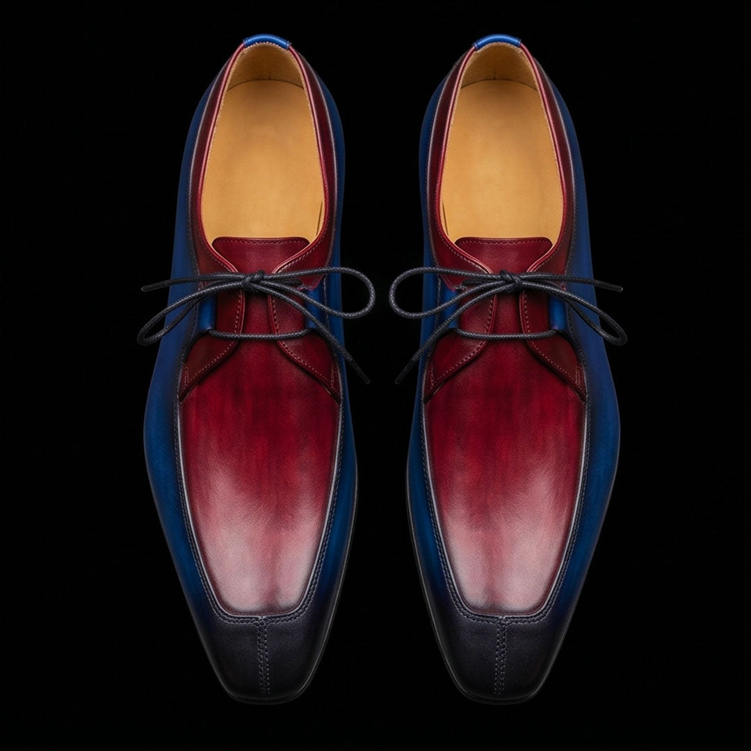 The Last – Blue & Burgundy Hand-Painted Oxford | Leather Shoe