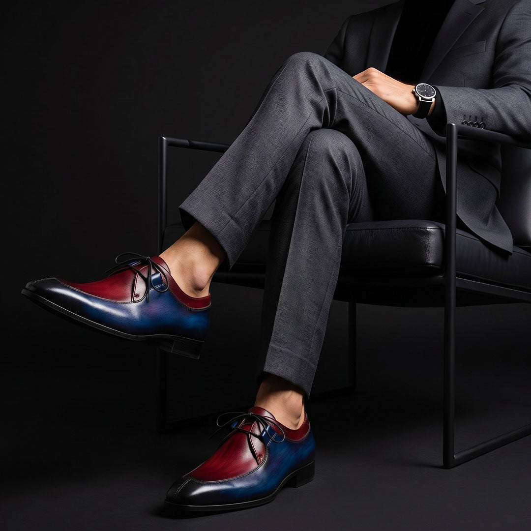 The Last – Blue & Burgundy Hand-Painted Oxford | Leather Shoe