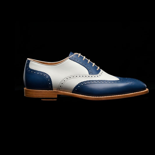 The Cognac – Blue & White Cap Toe Spectator | Leather Shoe