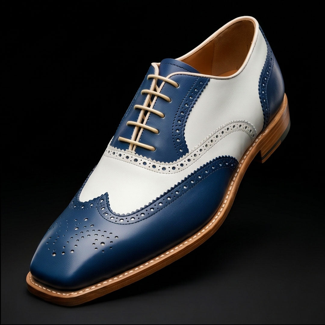The Cognac – Blue & White Cap Toe Spectator | Leather Shoe