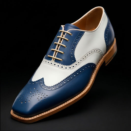 The Cognac – Blue & White Cap Toe Spectator | Leather Shoe