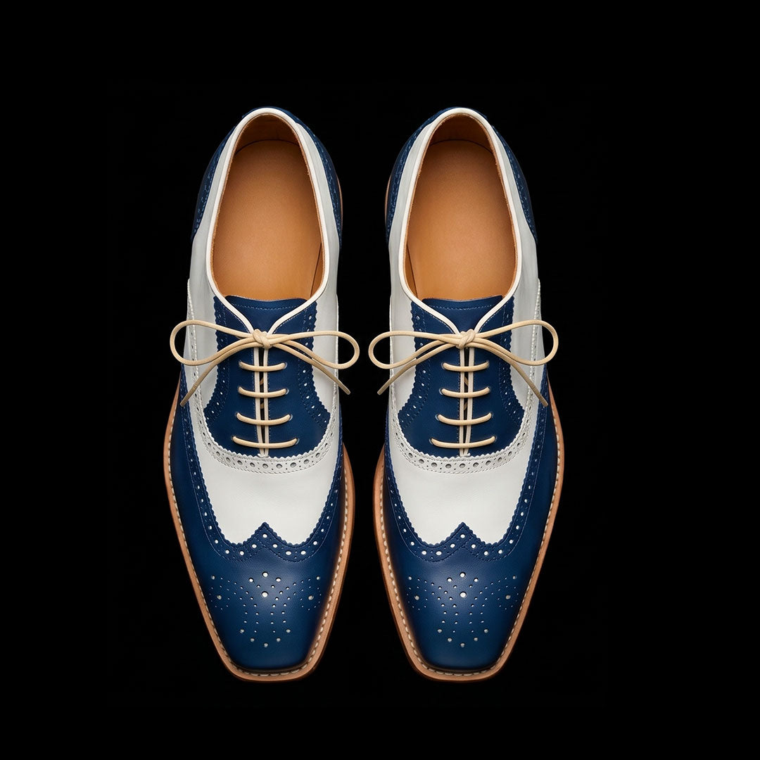 The Cognac – Blue & White Cap Toe Spectator | Leather Shoe