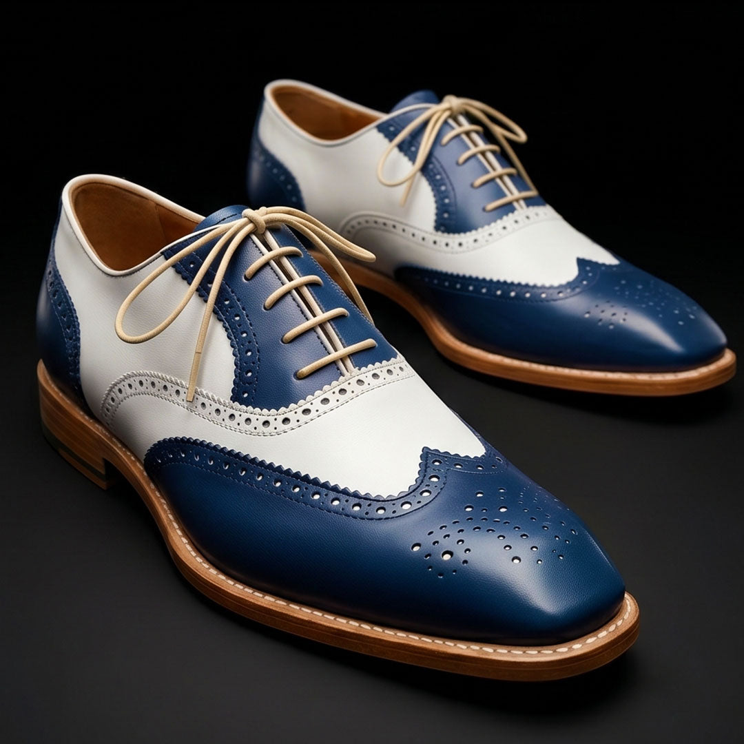 The Cognac – Blue & White Cap Toe Spectator | Leather Shoe