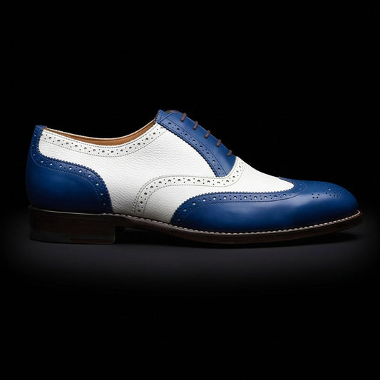 The Genova – Blue & White Wingtip Brogue Oxford | Leather Shoe