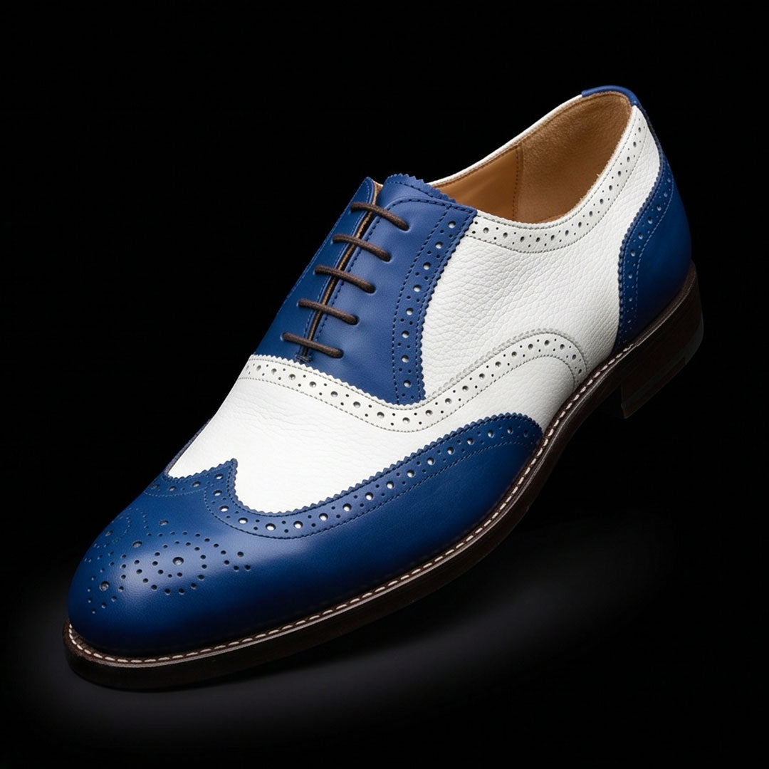 The Genova – Blue & White Wingtip Brogue Oxford | Leather Shoe
