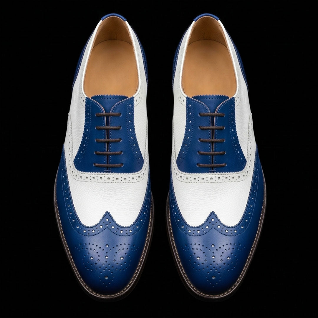 The Genova – Blue & White Wingtip Brogue Oxford | Leather Shoe