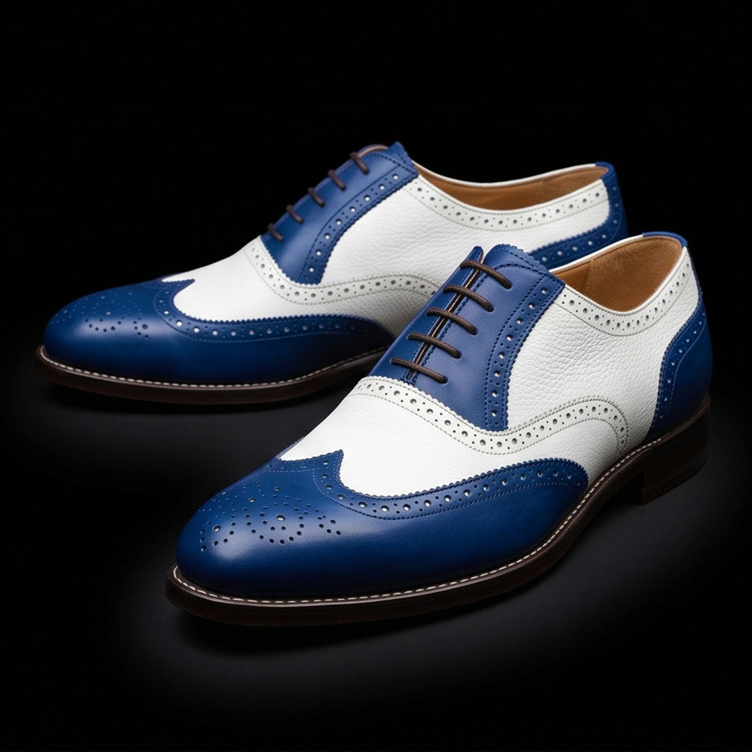 The Genova – Blue & White Wingtip Brogue Oxford | Leather Shoe