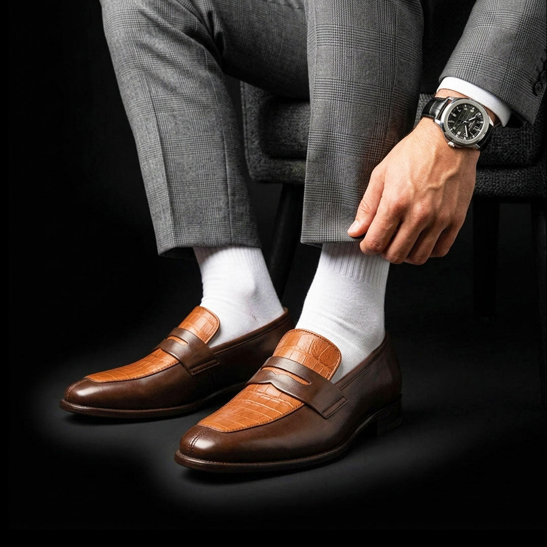 The Onyx – Brown Alligator-Print Penny Loafer | Leather Shoe