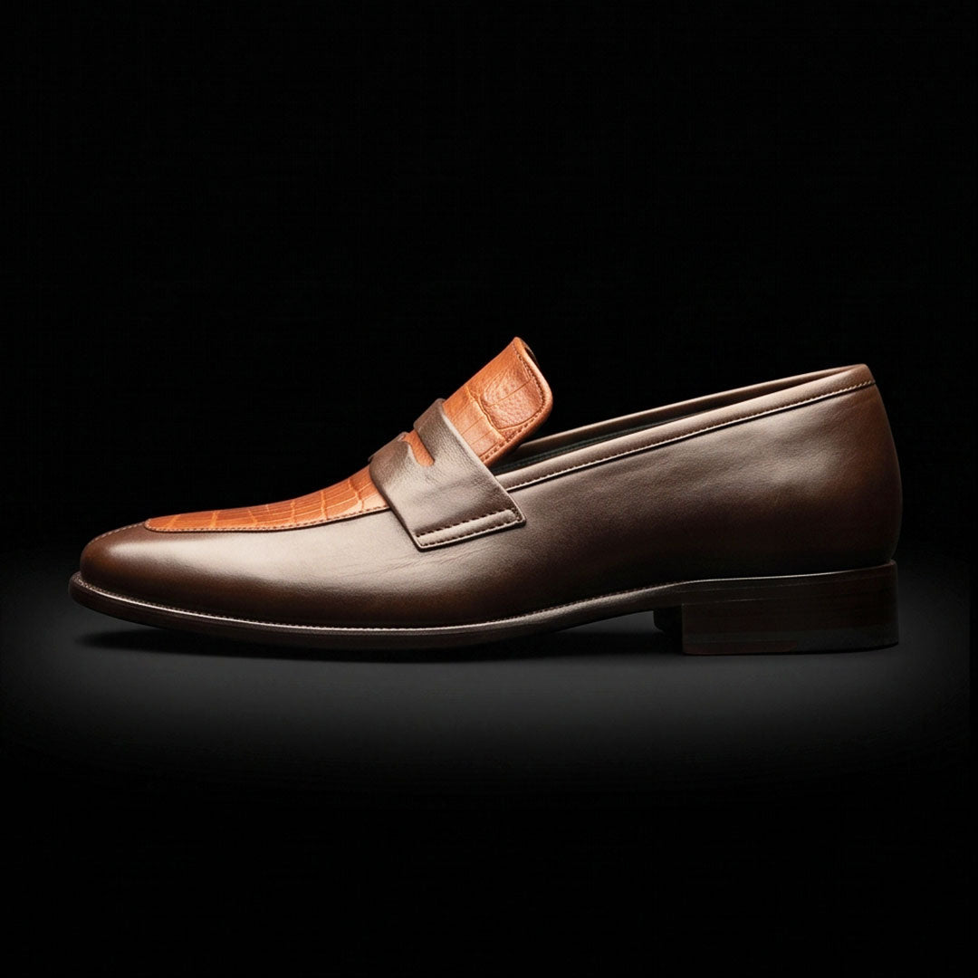The Onyx – Brown Alligator-Print Penny Loafer | Leather Shoe