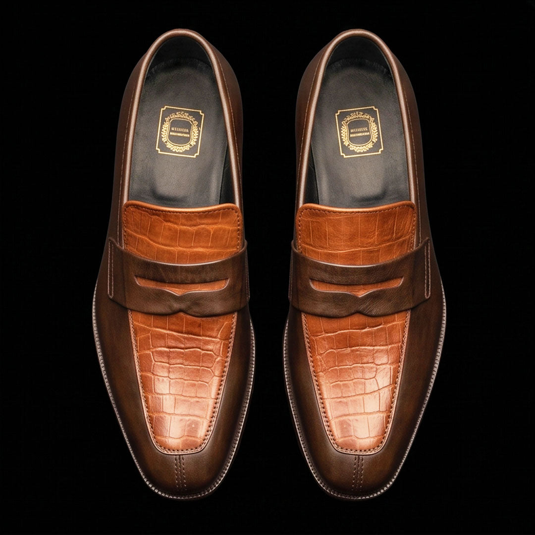 The Onyx – Brown Alligator-Print Penny Loafer | Leather Shoe