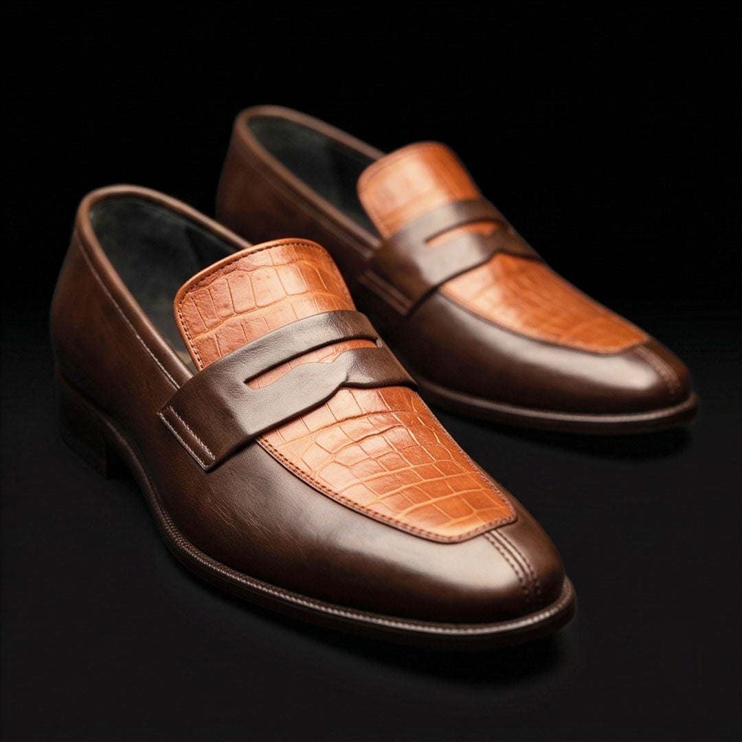 The Onyx – Brown Alligator-Print Penny Loafer | Leather Shoe