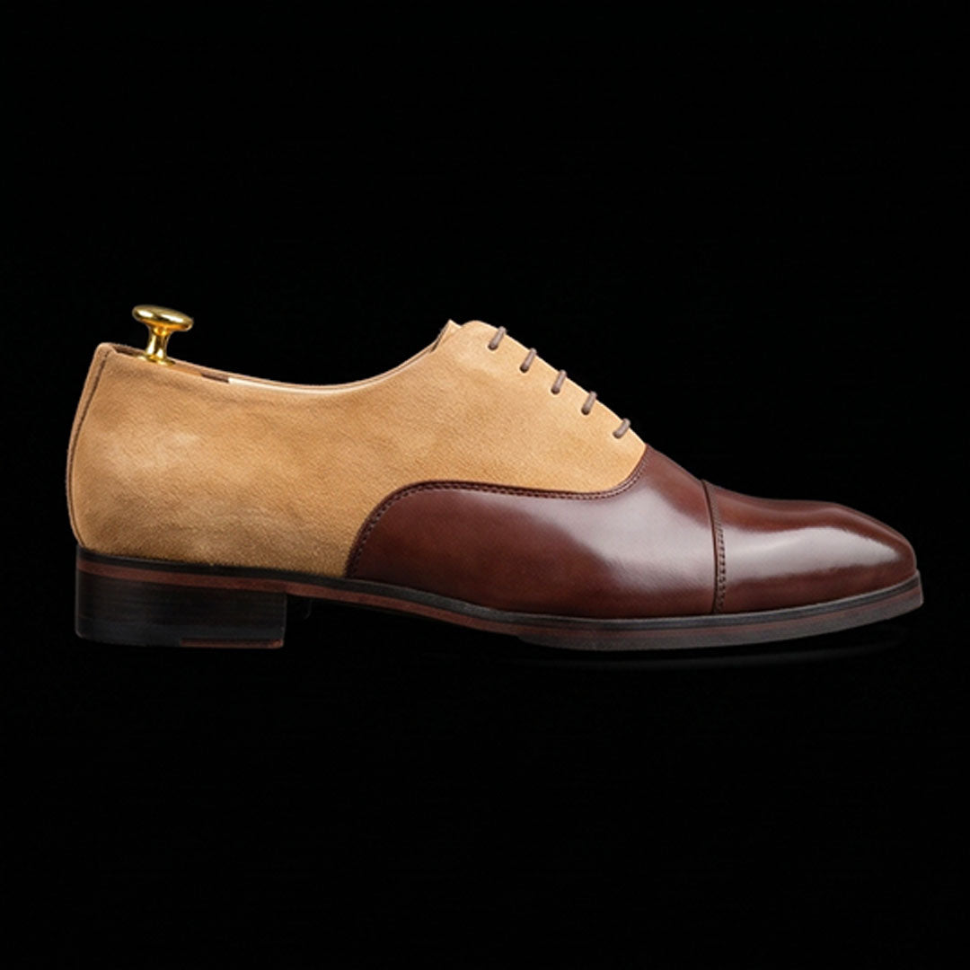 The Aniline – Brown & Beige Suede Cap Toe Dress | Leather Shoe