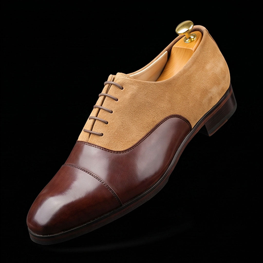 The Aniline – Brown & Beige Suede Cap Toe Dress | Leather Shoe