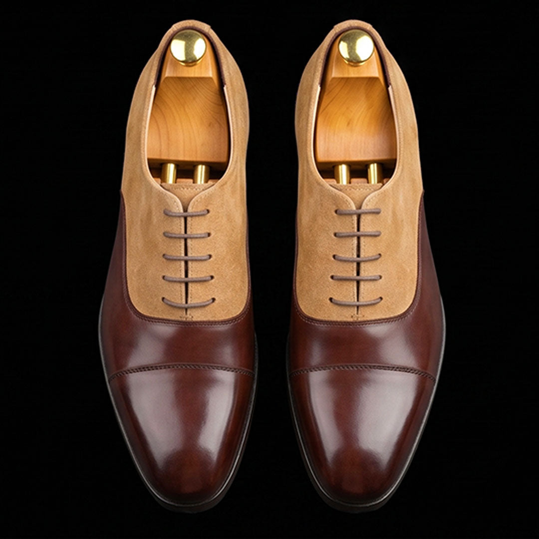 The Aniline – Brown & Beige Suede Cap Toe Dress | Leather Shoe