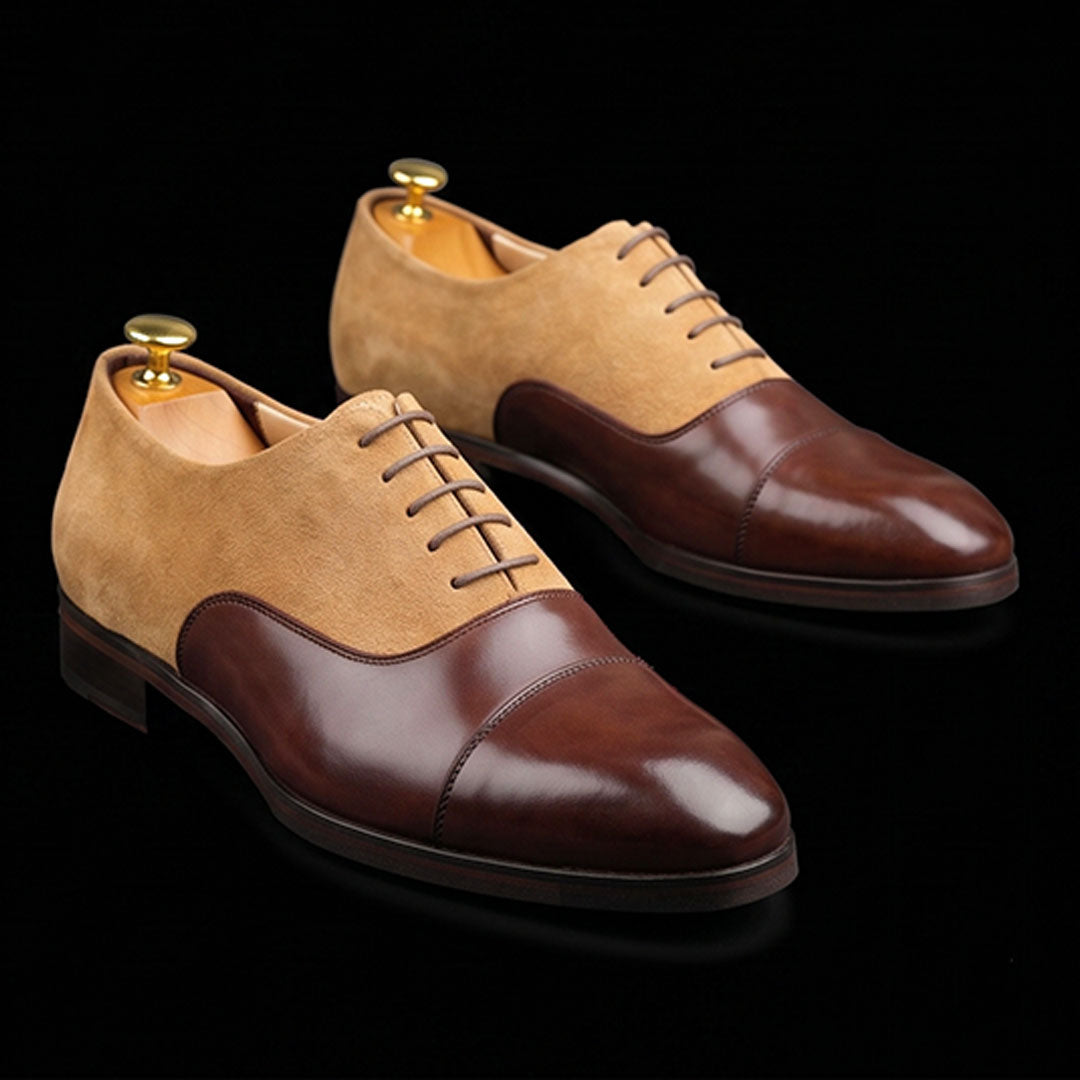 The Aniline – Brown & Beige Suede Cap Toe Dress | Leather Shoe