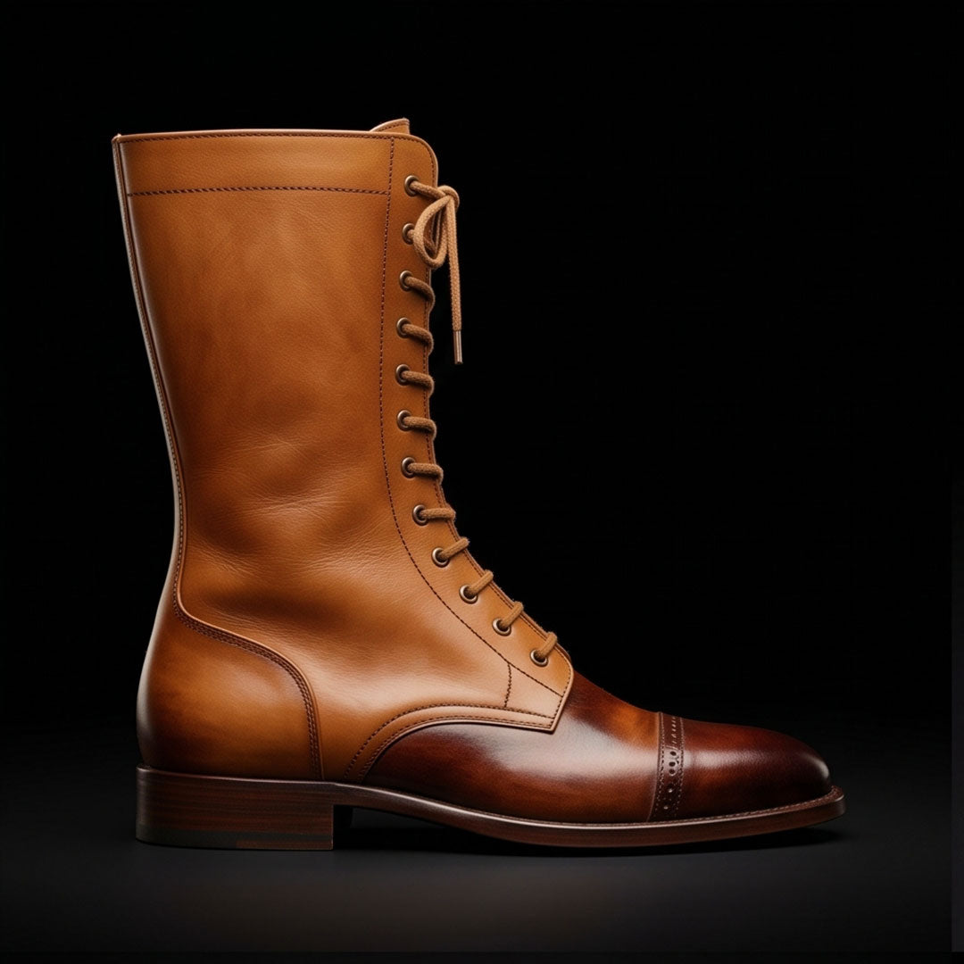 The Pioneer – Brown Calf-High Military Boots | Leather Shoe
