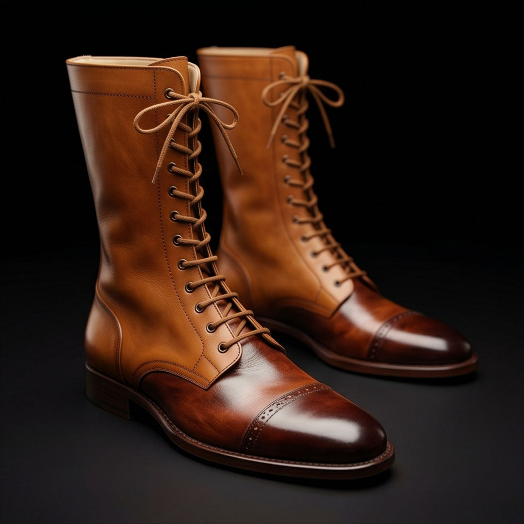The Pioneer – Brown Calf-High Military Boots | Leather Shoe