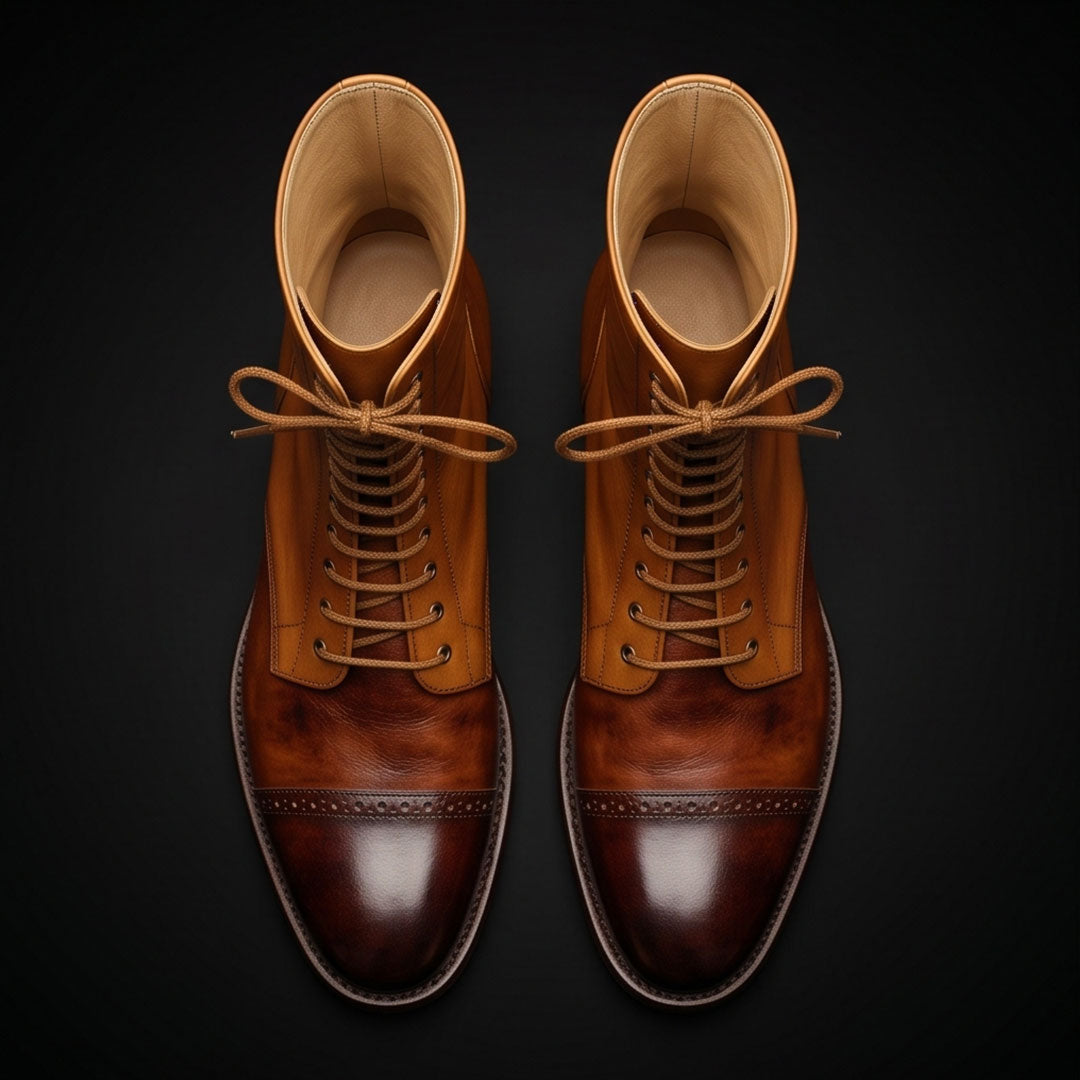 The Pioneer – Brown Calf-High Military Boots | Leather Shoe
