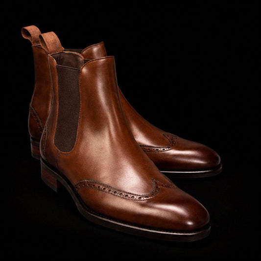 The Wattle – Brown Wingtip Chelsea Boots | Leather Shoe
