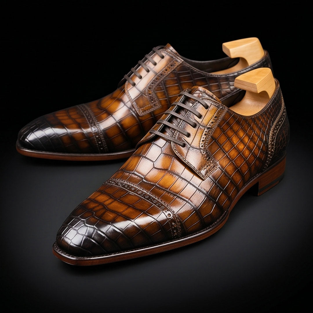The Granada – Brown Patina Alligator-Print Oxford | Leather Shoe