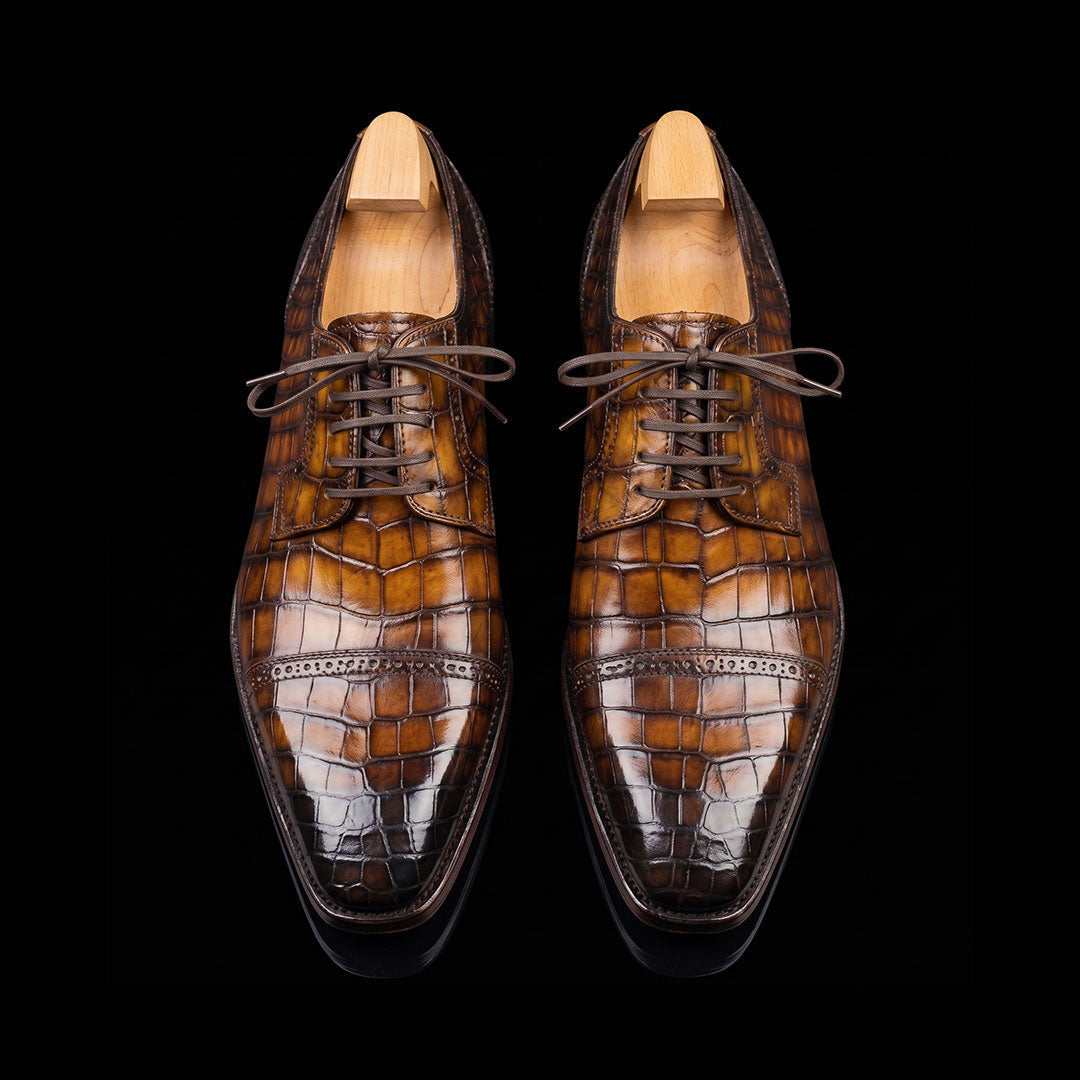 The Granada – Brown Patina Alligator-Print Oxford | Leather Shoe