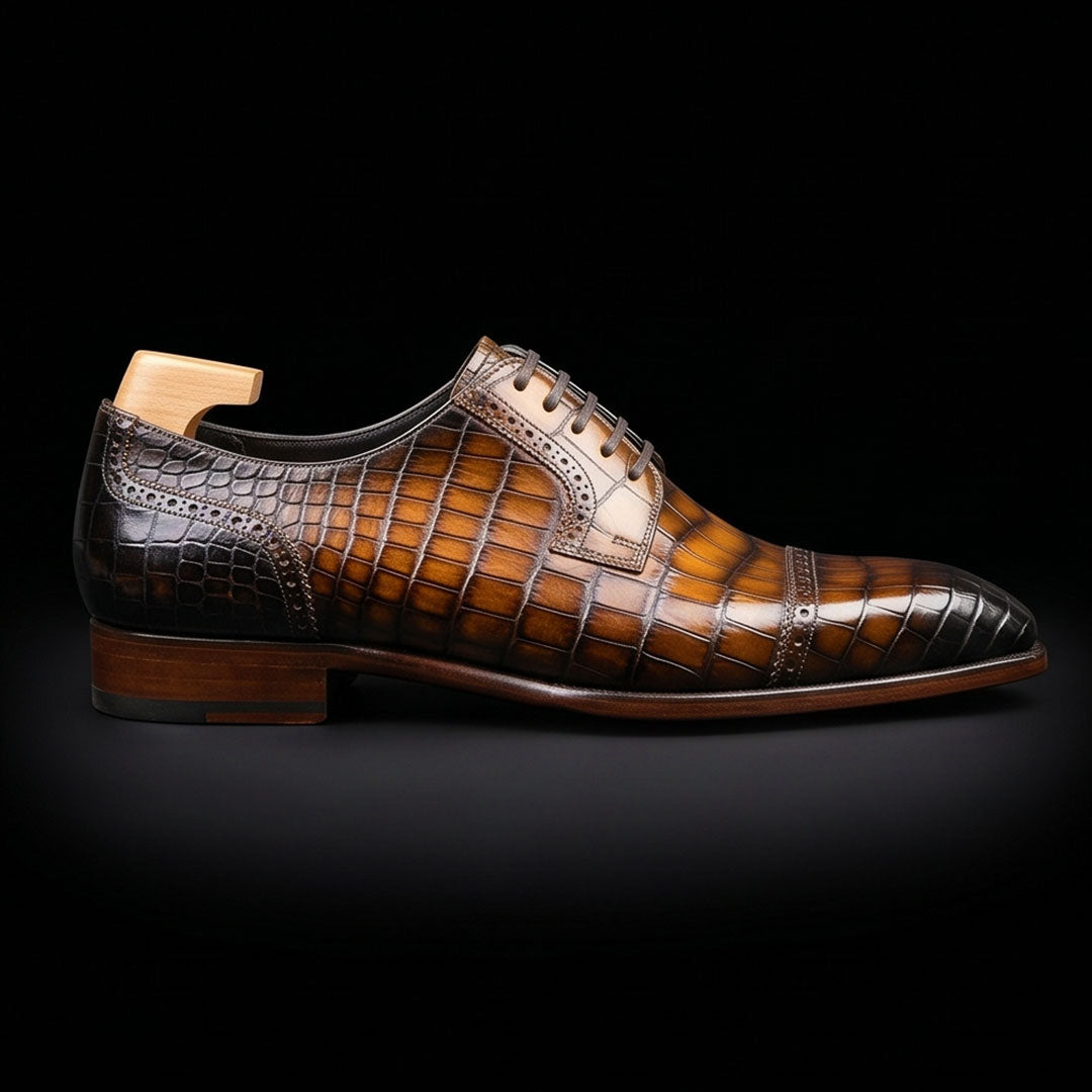 The Granada – Brown Patina Alligator-Print Oxford | Leather Shoe