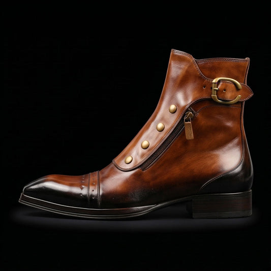 The Toffee – Brown Patina Military Ankle Boots | Leather Shoe